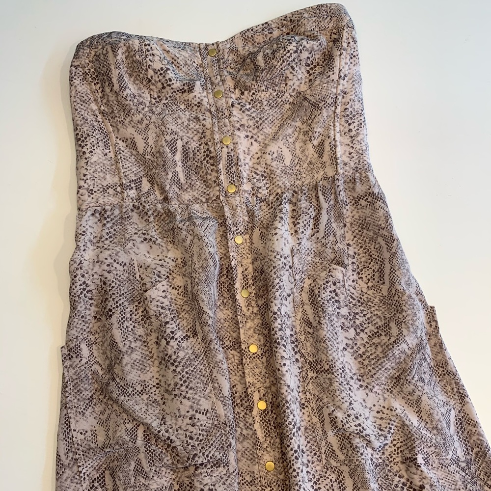Strapless blush snake print midi dress